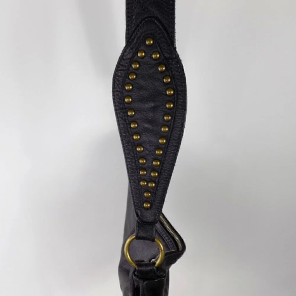 Boho Shoulder Bag Black Leather Studded Guitar Shoulder Strap Not Branded - Picture 6 of 10